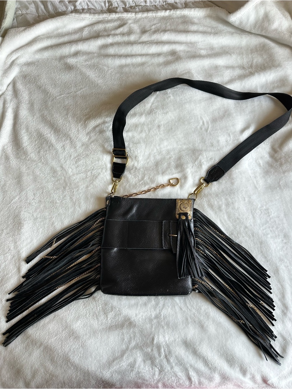 Pure Dixie Urban Constant Black Leather Crossbody with Gold Accents